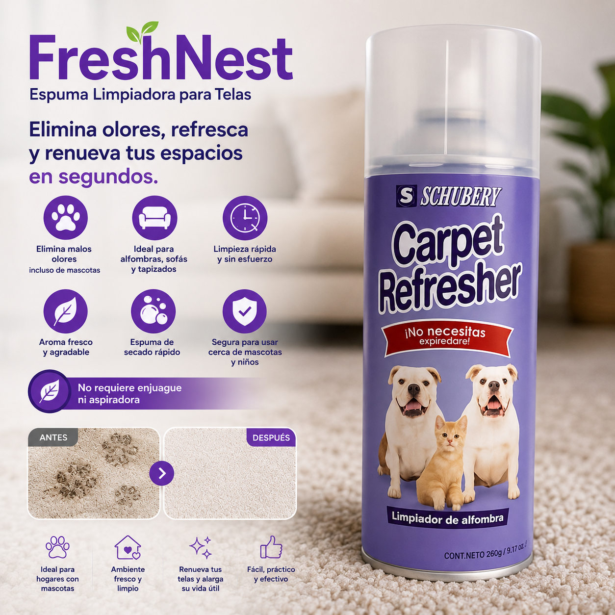 FreshNest | Espuma Limpiadora para Telas